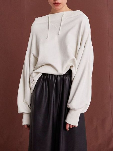 

Loosen Casual Long Sleeve Plain Loosen Top, White, Tops