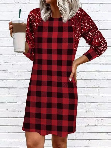 

Crew Neck Cotton Blends Sequins Dresses, Red, Mini Dresses
