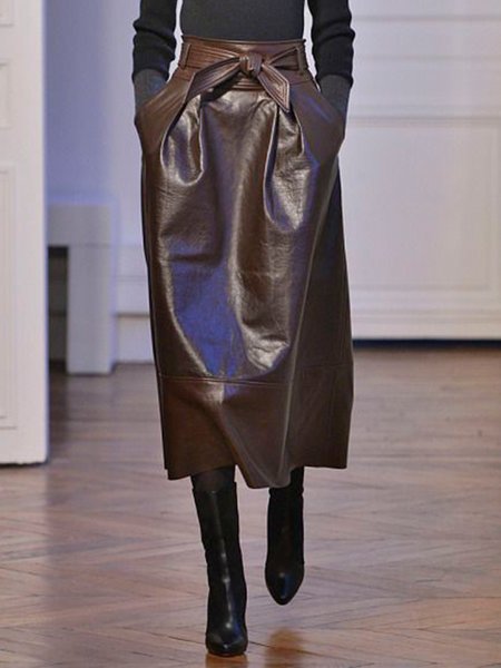 

Solid Pu Leather Elegant Skirt, As picture, Skirts