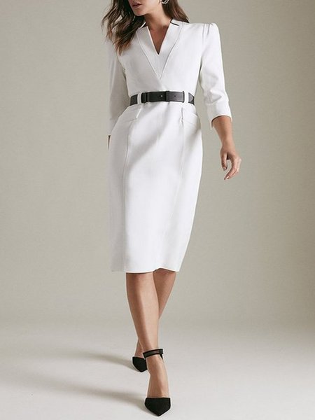 

Simple Regular Fit Three Quarter Dress, White, Midi Skirts