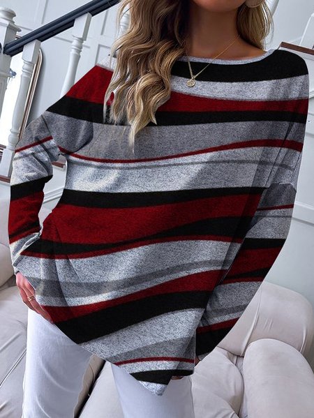 

Color Block Casual Loosen Off Shoulder Shirts & Tops, Multicolor, Long sleeve tops