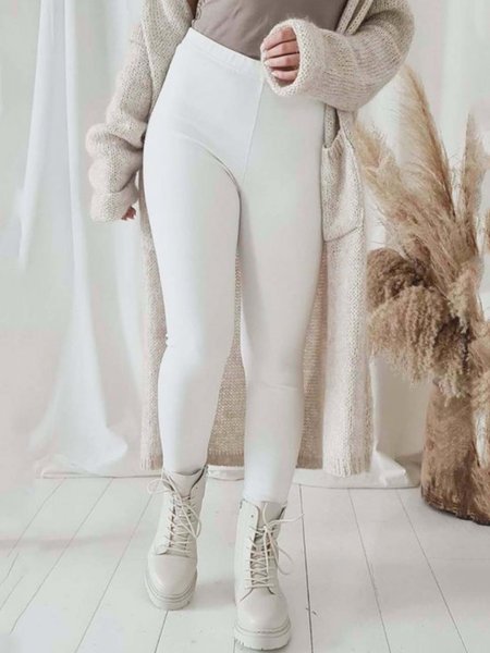 

Casual High Stretch Solid Skinny Leggings, White, Leggings