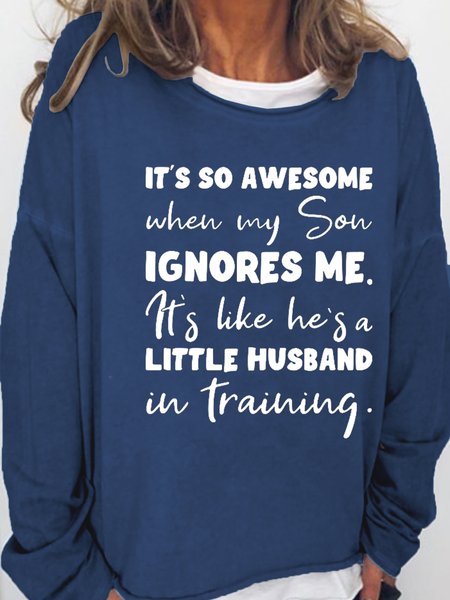 Little Husband In Training Letter Casual Sweatshirts, Dark blue, Hoodies&Sweatshirts