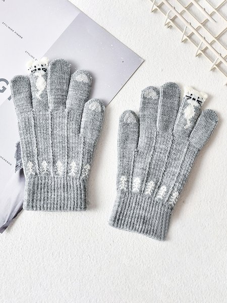 

Simple Cat Heart Jacquard Knitted Warm Gloves, Gray, Scarves&Gloves