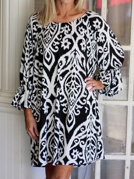 

Boho Loosen Dresses, Black-white, Mini Dresses