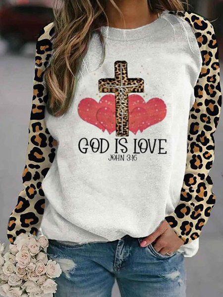 

Regular Fit Raglan Sleeve Round Neck Statement Shirts & Tops, Leopard, Hoodies & Sweatshirts