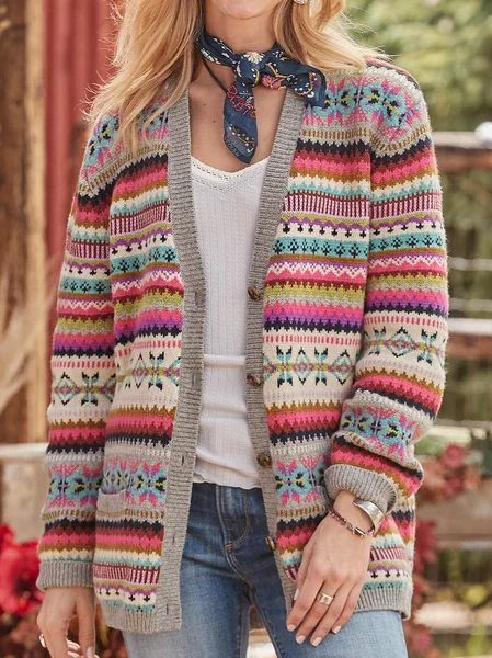 

Casual Tribal Loosen Sweater, Gray, Sweaters