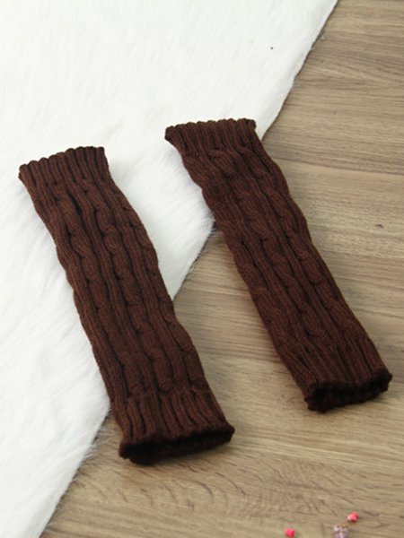 Simple Plain Warm Knitted Half Finger Gloves, Coffee, Gloves