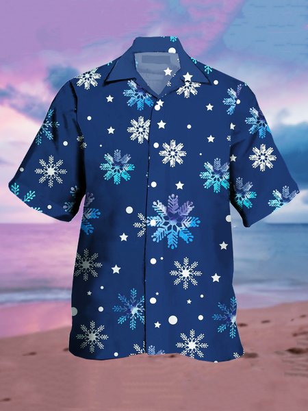 

Mens Happy New Years Snow Print Casual Breathable Short Sleeve Hawaiian Shirts, Blue, Men's Floral shirt