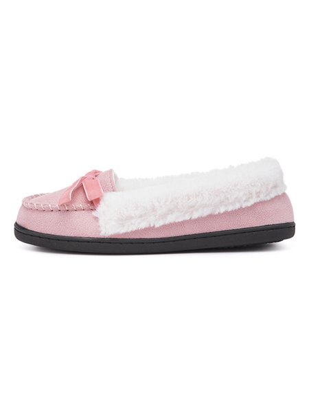 

Simple Bow And Velvet Warm Flat Shoes, Pink, Women Shoes