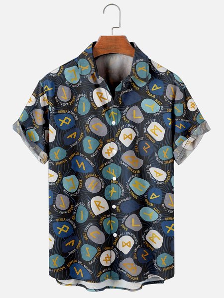 

Vintage Viking Totem Letter Hawaiian Shirt, As picture, Men's Floral shirt
