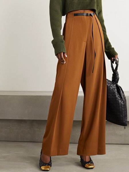 

Elegant Plain Wide Leg Pants, Brown, Wide Leg Pants