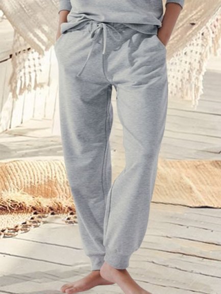 

Plain Pockets Draw String Plus Size Casual Sweatpants, Gray, Sport Pants