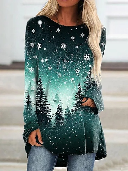

Geometric Loosen Crew Neck Shirts & Tops, Green, Long sleeve tops