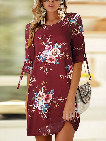 

Girocollo Regolare In forma Stampata Floreale Gonna Casuale, Vino rosso, Blouses & Shirts