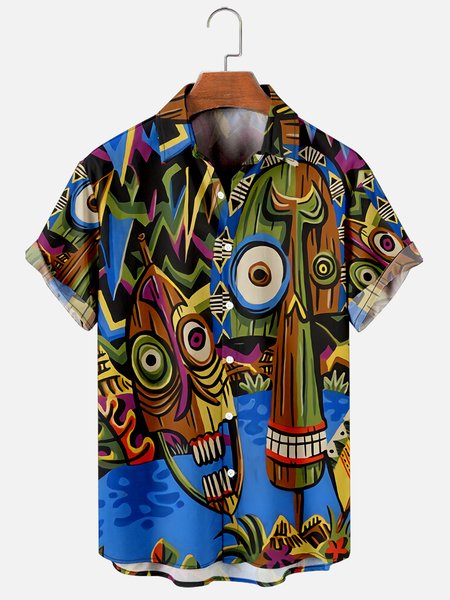 Retro Hippie Facebook Hawaiian Short Sleeve Shirt, As picture, Men's Floral shirt