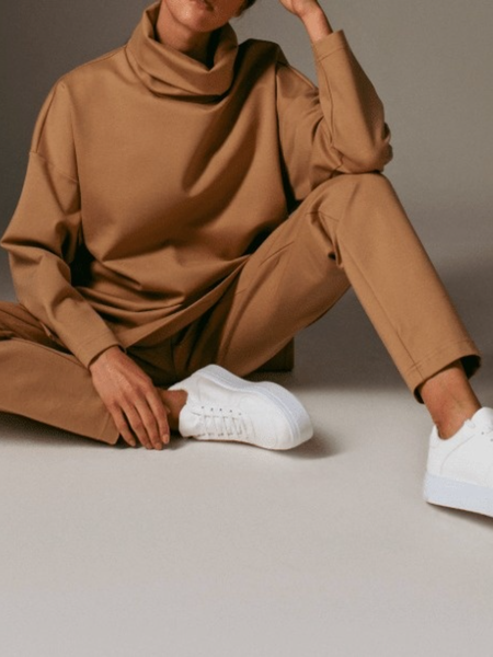 

Spring Plain Slightly stretchy Top With Pants Daily Household Suits, Khaki, Two-piece Set