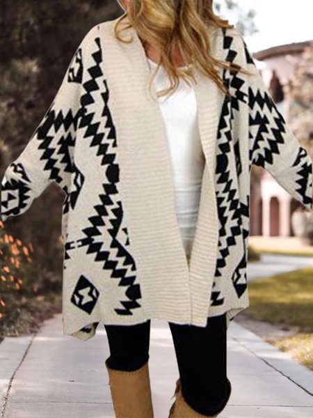 

Ethnic Slightly stretchy Tribal Batwing Outerwear（accessory not included）, White, Cardigans