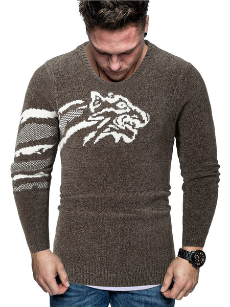 

Men's Animal Graphic Design Crew Neck Casual Long Sleeve Sweater, Coffee, Sweater