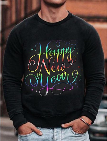 

Unisex 1pc 2022 New Year Round Neck Couple's Sweater, Black, Sweater
