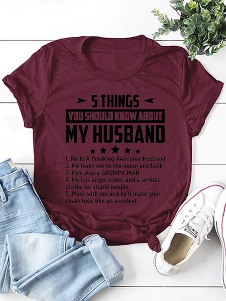 

Five Things About My Husband Cotton Shirts & Tops, Wine red, T-shirts