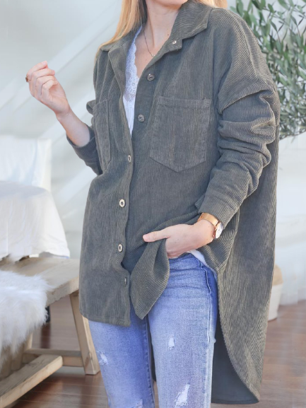 

Plain Loosen Casual Shirts & Tops, Army green, Shirts & Blouses
