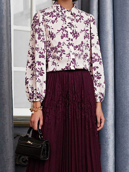

Romantic Printed V Neck Shirts & Tops, Purple, Shirts & Blouses