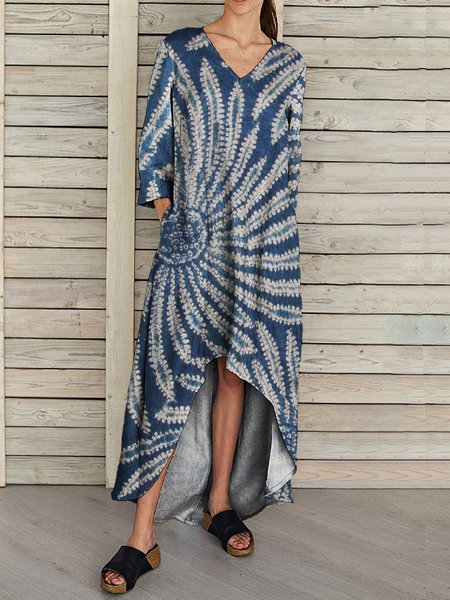 

Casual Tie Dye Floral High Low Dresses, Denim blue, Maxi Dresses
