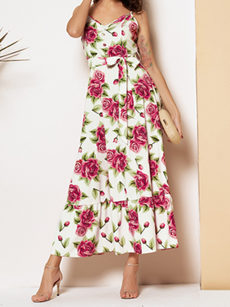 

Casual Household Daily Vintage Spaghetti Dresses, Apricot, Floral Dresses