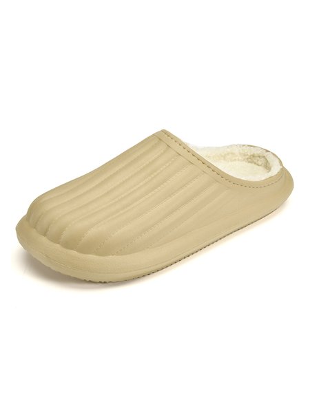 

Couple Style Simple Plain Plus Velvet Warm Slippers, Beige, Men's Slippers
