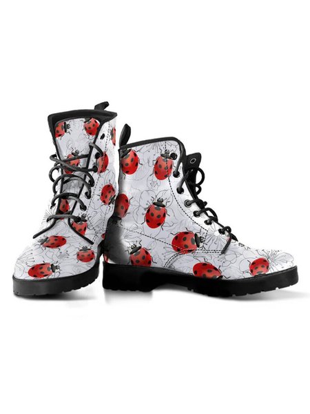 

Simple Ladybug Flower Print Martin Combat Boots, As picture, Boots