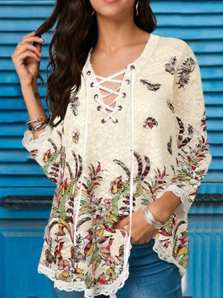 

Casual V Neck Shirts & Tops, Light yellow, Tops