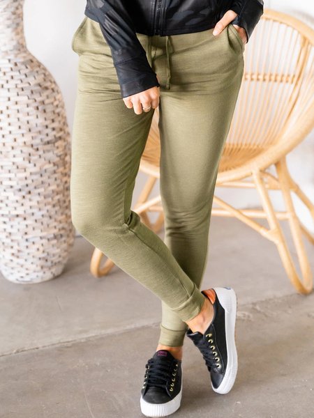 

Plain Regular Fit Pants, Green, Pants