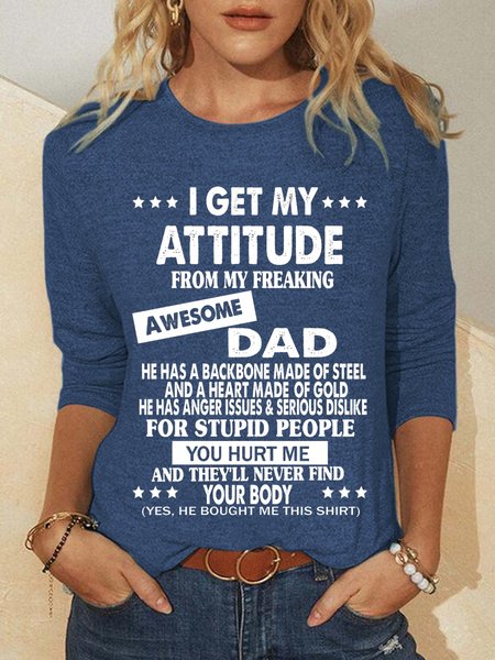 

I Get A Awesome Dad Casual Tops, Blue, Long sleeves