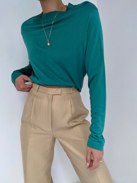 

Plain Simple Crew Neck Daily Top, Green, Blouses and Shirts