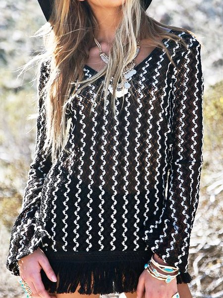 

V Neck Casual Shirts & Tops, Black, Tops