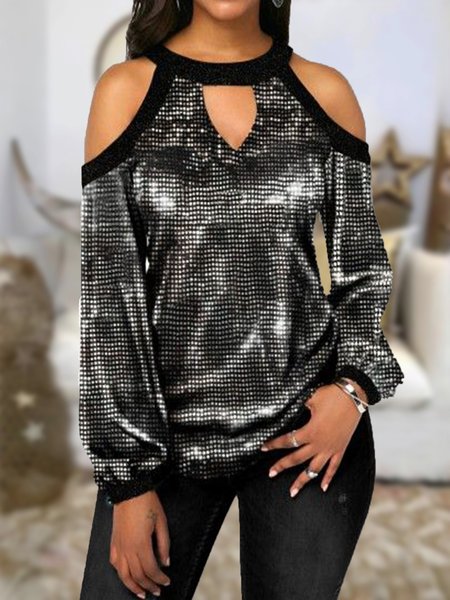 

Loosen Sexy Plain Shirts & Tops, Black, Tops