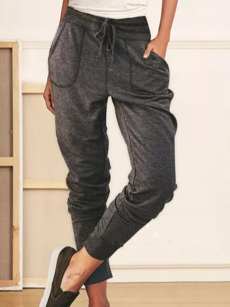 

Cotton Blends Solid Loosen Pants, Gray, Pants