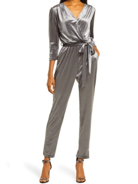 Spring Plain V Neck Simple Formal Daily Household One-Pieces, Gray, Jumpsuits