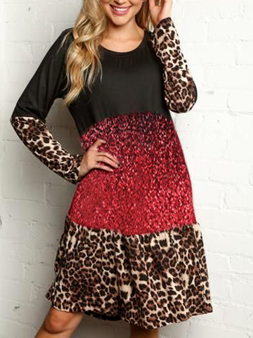 

Loosen Casual Dresses Black and red contrast leopard stitching dress, Multicolor, Tie dye dress