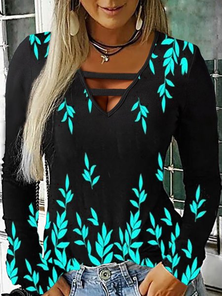 

Regular Fit Floral V Neck Shirts & Tops, Black, T-Shirts