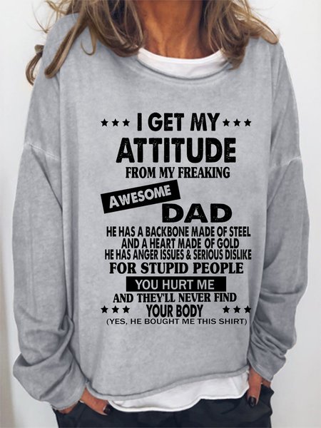 

I Get A Awesome Dad Print Crew Neck Sweatshirt, Gray, Hoodies&Sweatshirts