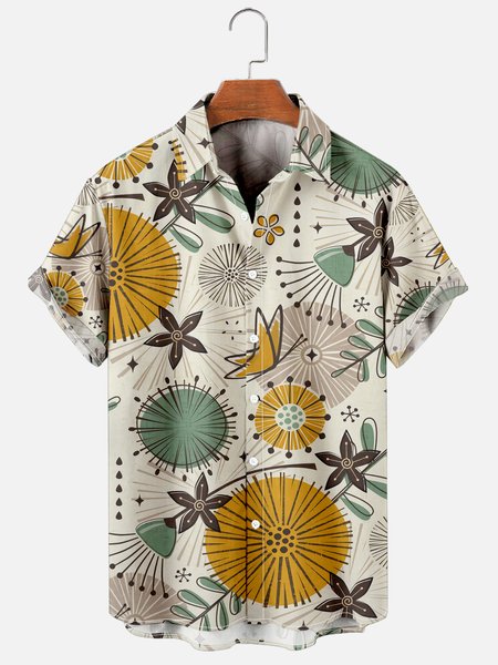 

Vintage Medieval Floral Hawaiian Short Sleeve Shirt, As picture, Men's Floral shirt