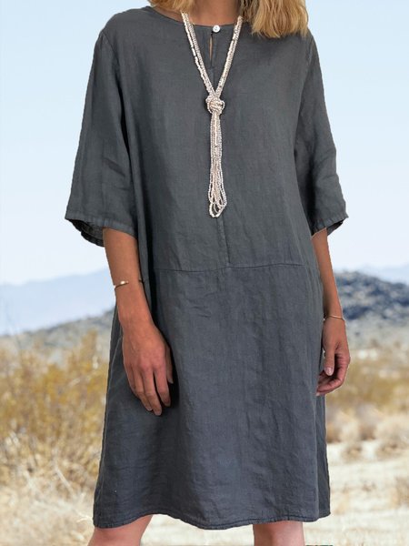 

Solid Casual Crew Neck 3/4 Sleeve Midi Dresses, Gray, Mini Dresses