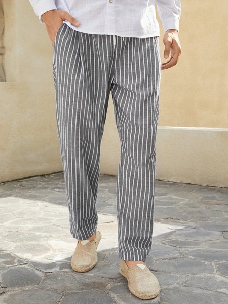 

Imitation Of Cotton And linen Stripe Style leisure Trousers, As picture, Pants