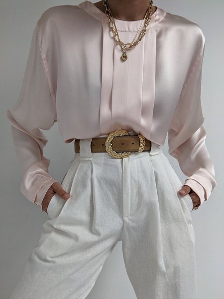 

Elegant Plain Loosen Crew Neck Top, Pink, Blouses and Shirts