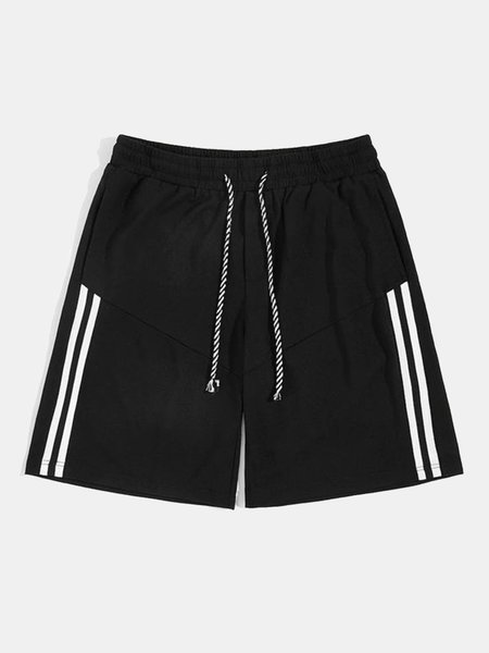 Plain Stitching Striped Knitted Black Shorts, Men's shorts