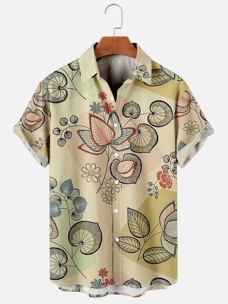

Vintage Medieval Floral Hawaiian Short Sleeve Shirt, As picture, Men's Floral shirt