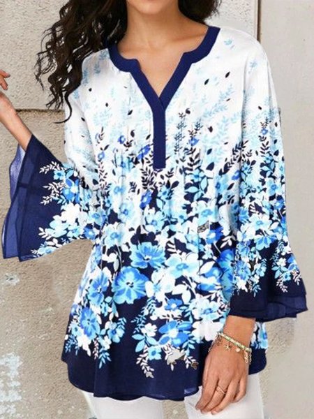 

V Neck Shirts & Tops, White-blue, Tops