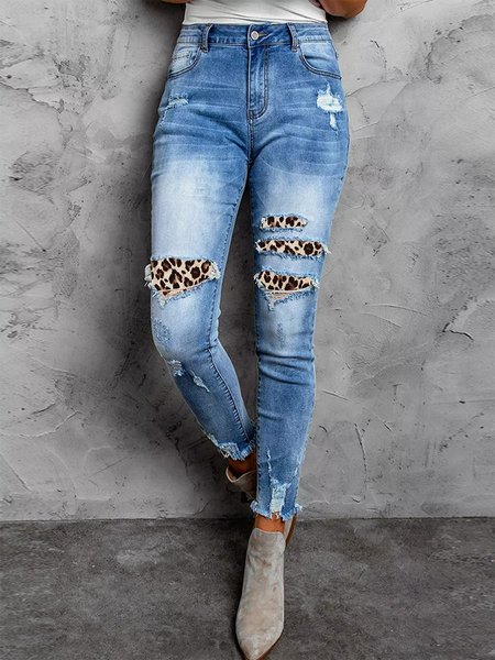 

Regular Fit Denim Leopard Pants, Blue, Pants